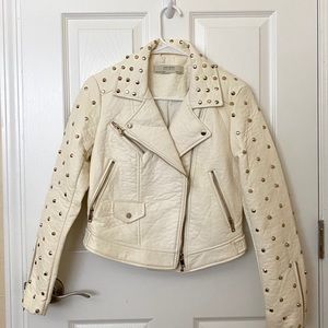 Zara | Women Studded Leather Jacket - Off White